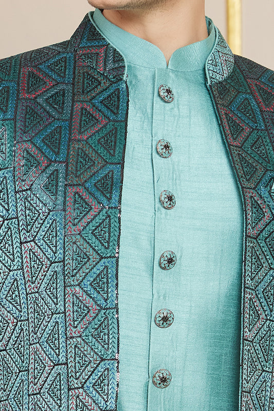Shaded Sky Blue Art Silk Indo Western (NMK-8271) - Nihal Fashions
