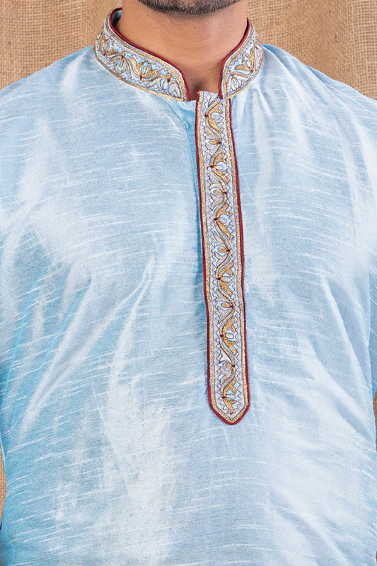 Sky Blue Art Silk Kurta Pajama (NMK-8513) - Nihal Fashions