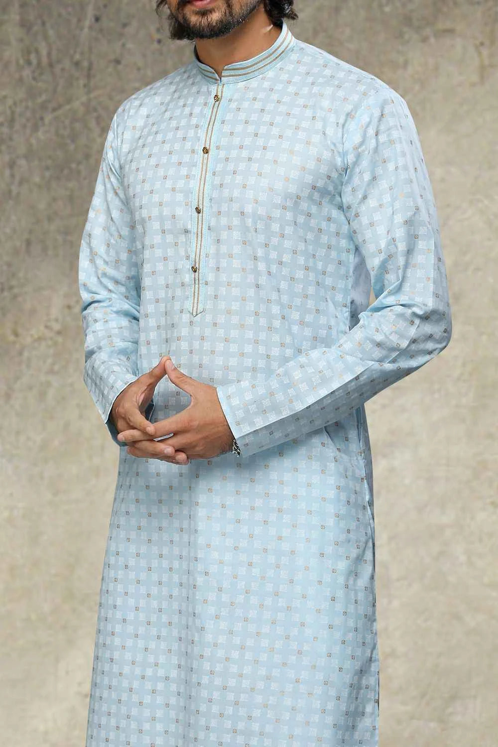 Sky Blue Cotton Kurta Pajama (NMK-6151)