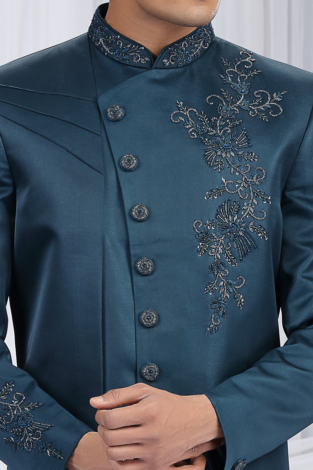 Teal Blue Art Silk Indo Western (NMK-8681) - Nihal Fashions