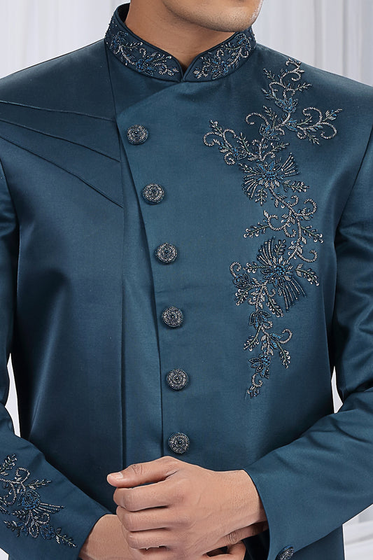 Teal Blue Art Silk Indo Western (NMK-8681) - Nihal Fashions
