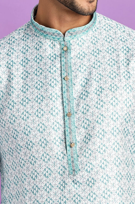 Teal Green Cotton Kurta Pajama (NMK-7553) - Nihal Fashions