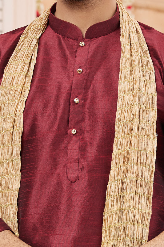 Wine Art Silk Casual Kurta Pajama (NMK-7961) - Nihal Fashions
