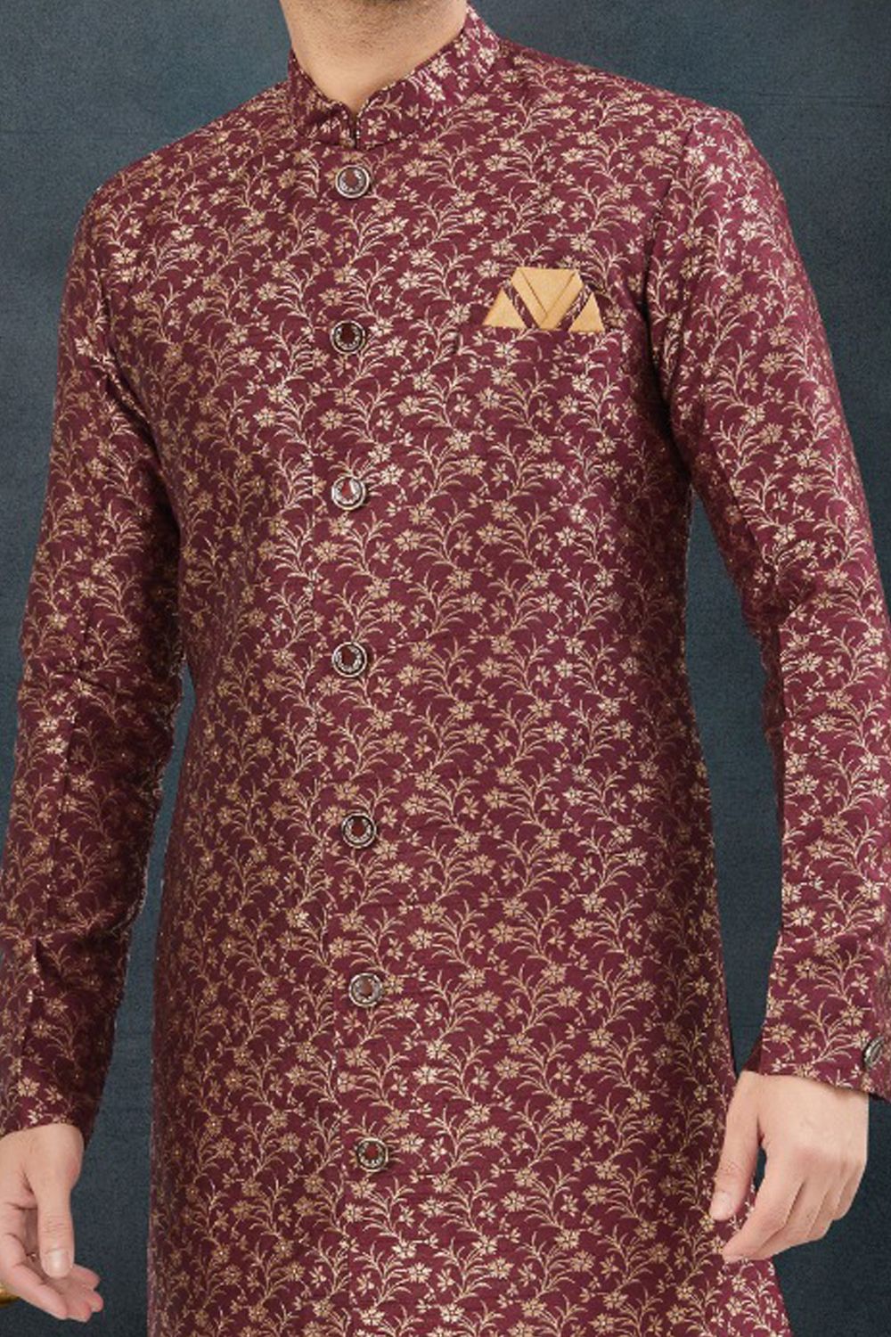 Wine Banarasi Jaquard Indo Western (NMK-7616) - Nihal Fashions
