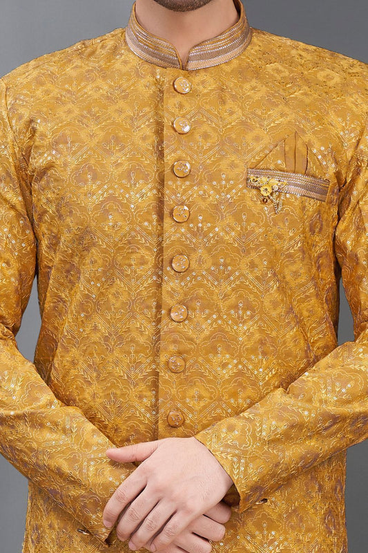 Yellow Art Silk Indo Western (NMK-7303) - Nihal Fashions