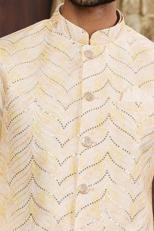 Yellow Art Silk Nehru Jacket for Men (NMK-7956) - Nihal Fashions