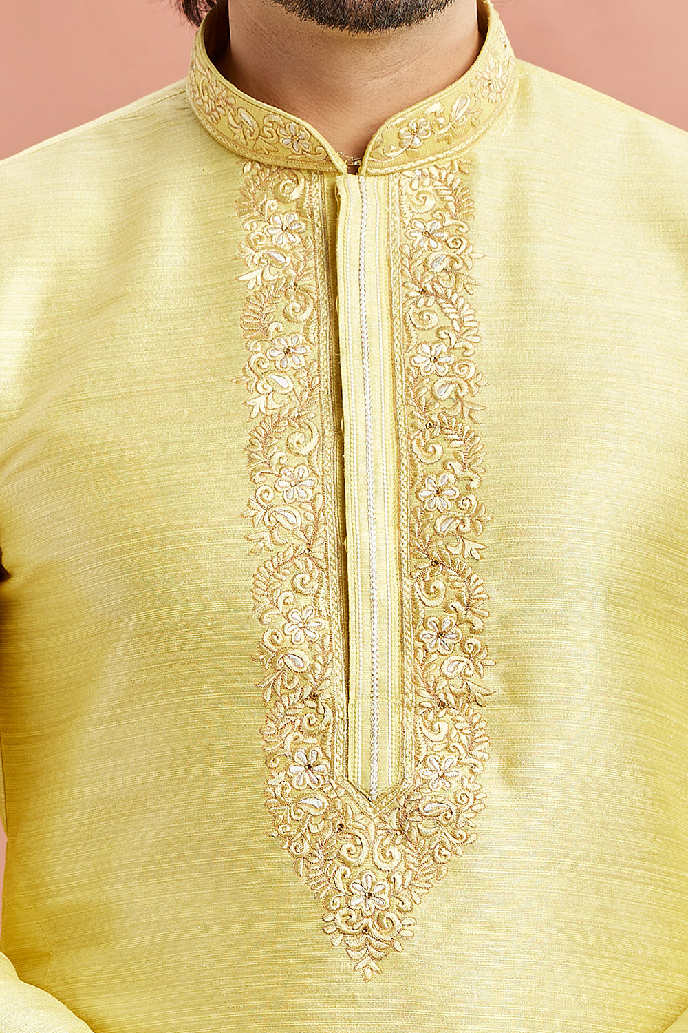 Yellow Banarasi Art Silk Kurta Pajama (NMK-7932) - Nihal Fashions