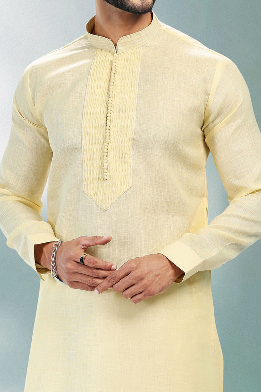 Yellow Linen Cotton Casual Kurta Pajama (NMK-6729) - Nihal Fashions