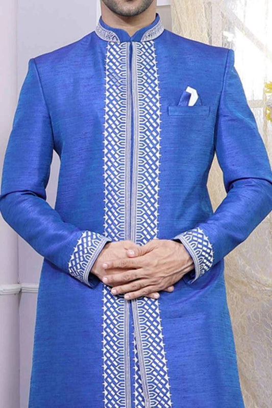 2 toned Blue Banglori Silk Indo Western Kurta (NMK-4095)