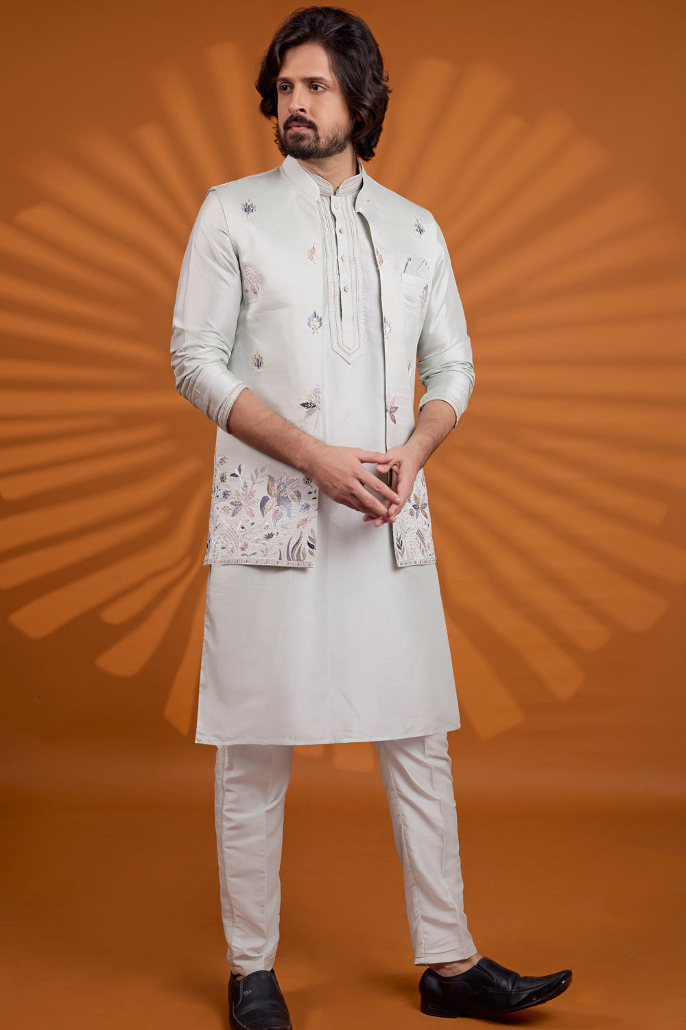 Pista Green Art Silk Nehru Jacket (NMK-8787)