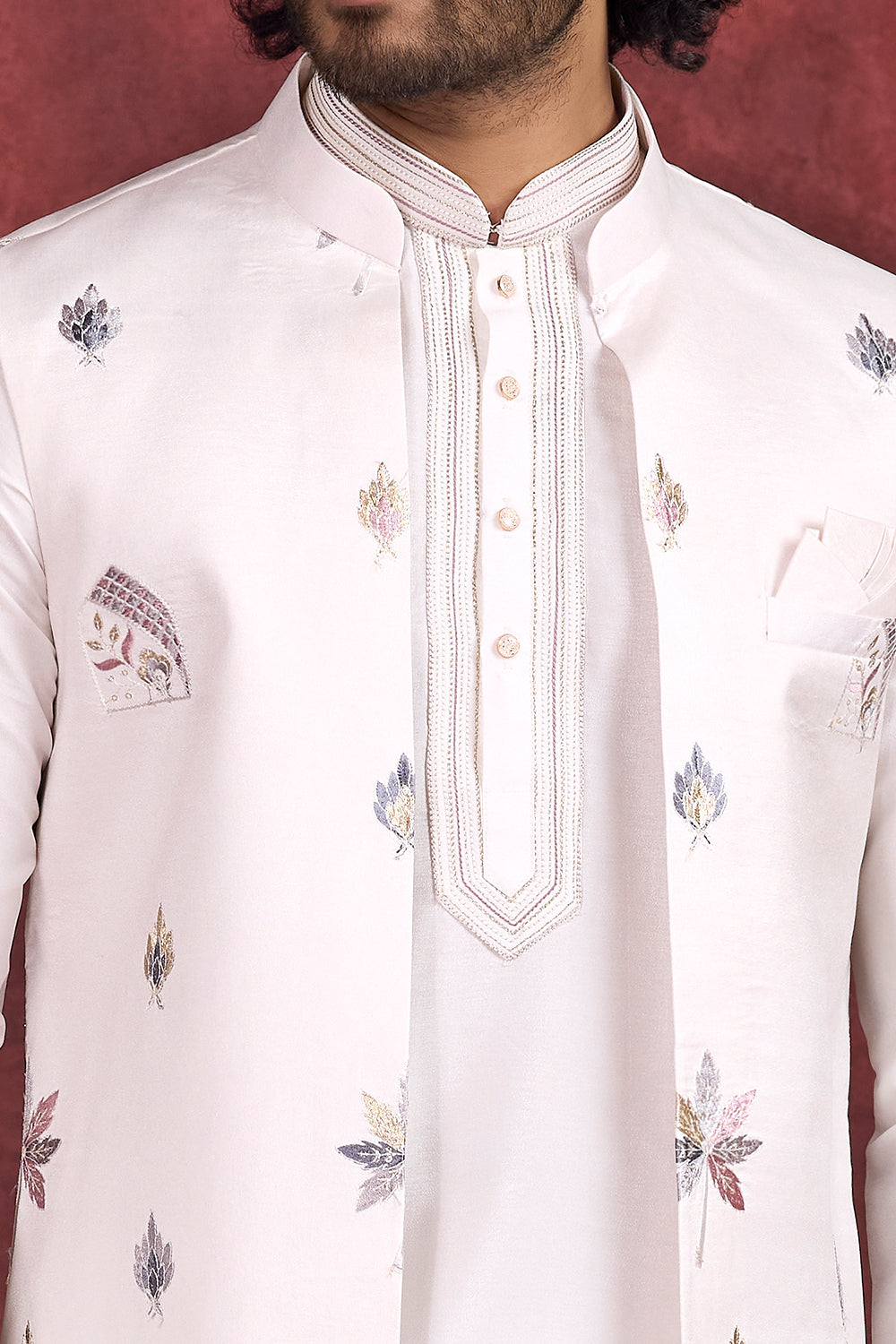Off White Art Silk Nehru Jacket (NMK-8788)