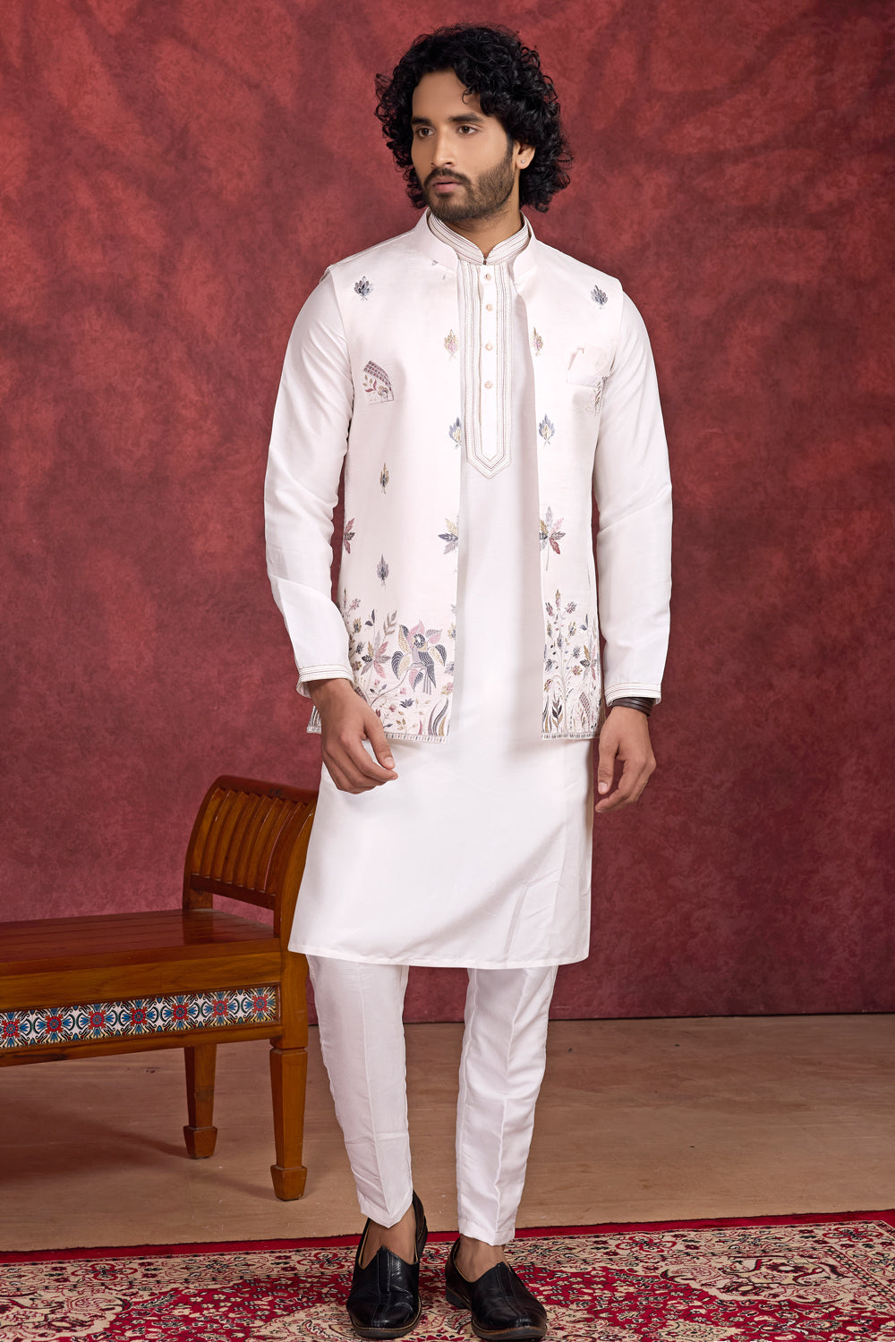 Off White Art Silk Nehru Jacket (NMK-8788)