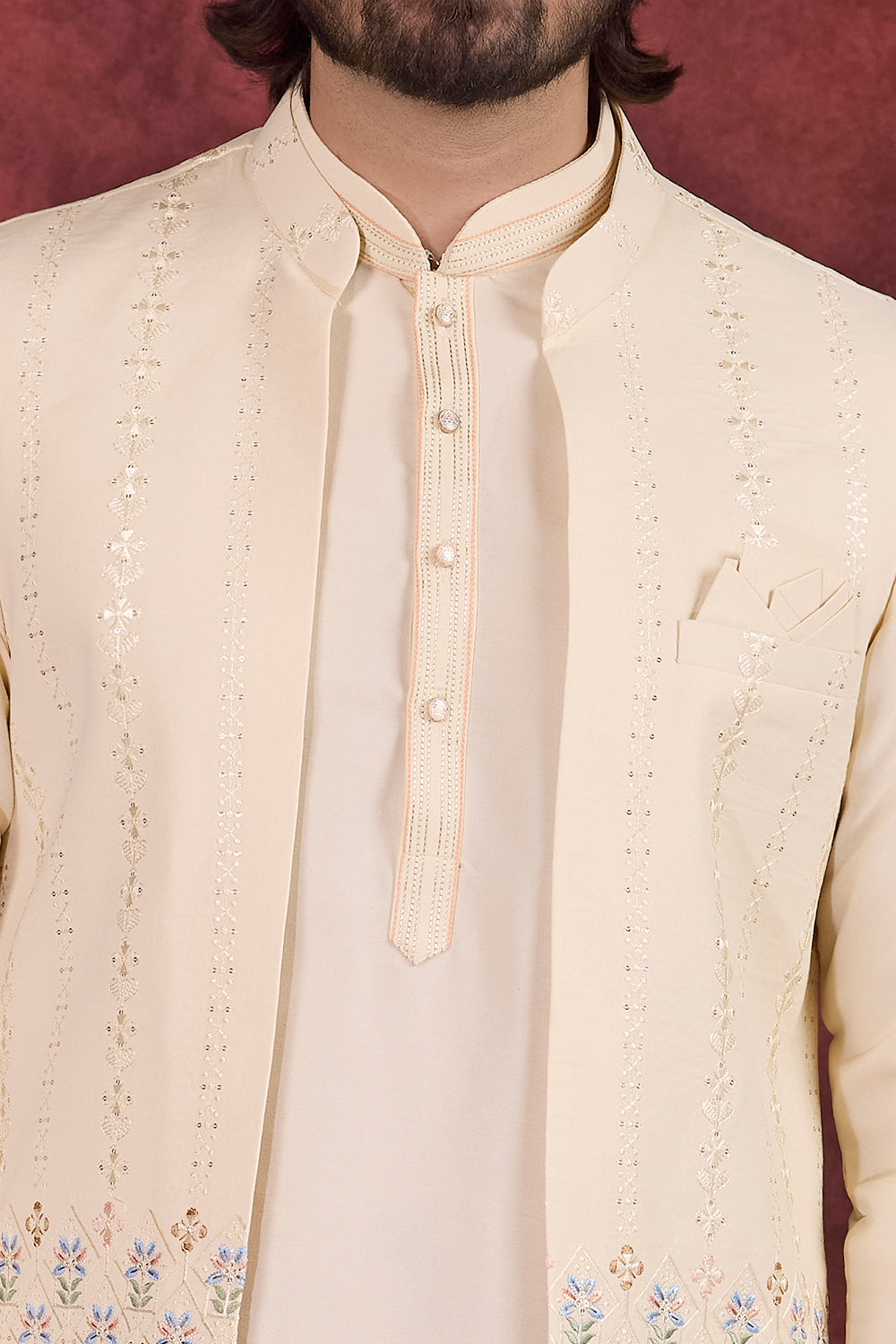 Beige Art Silk Nehru Jacket (NMK-8789)