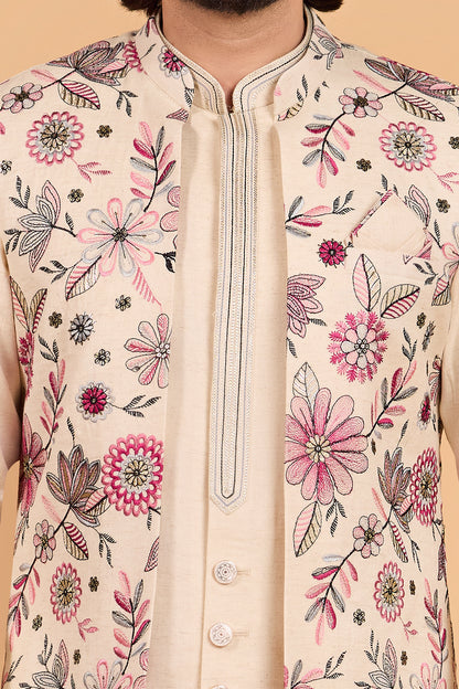 Cream Art Silk Floral Embroidered Indo Western (NMK-8793)