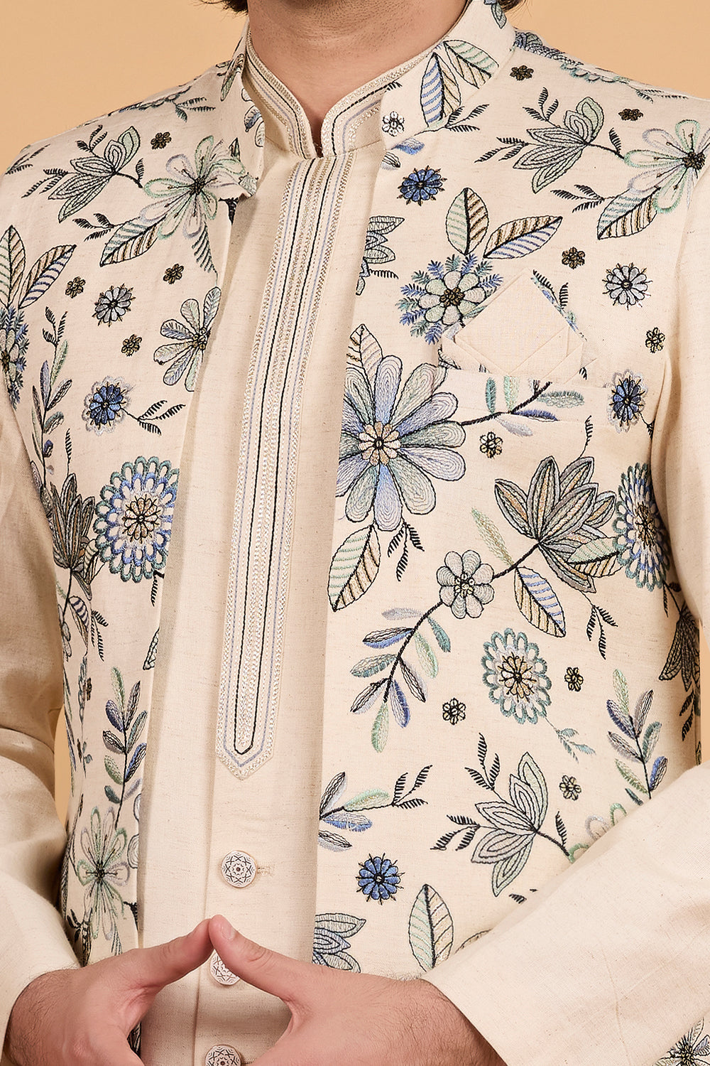 Cream Art Silk Embroidered Indo Western (NMK-8794)