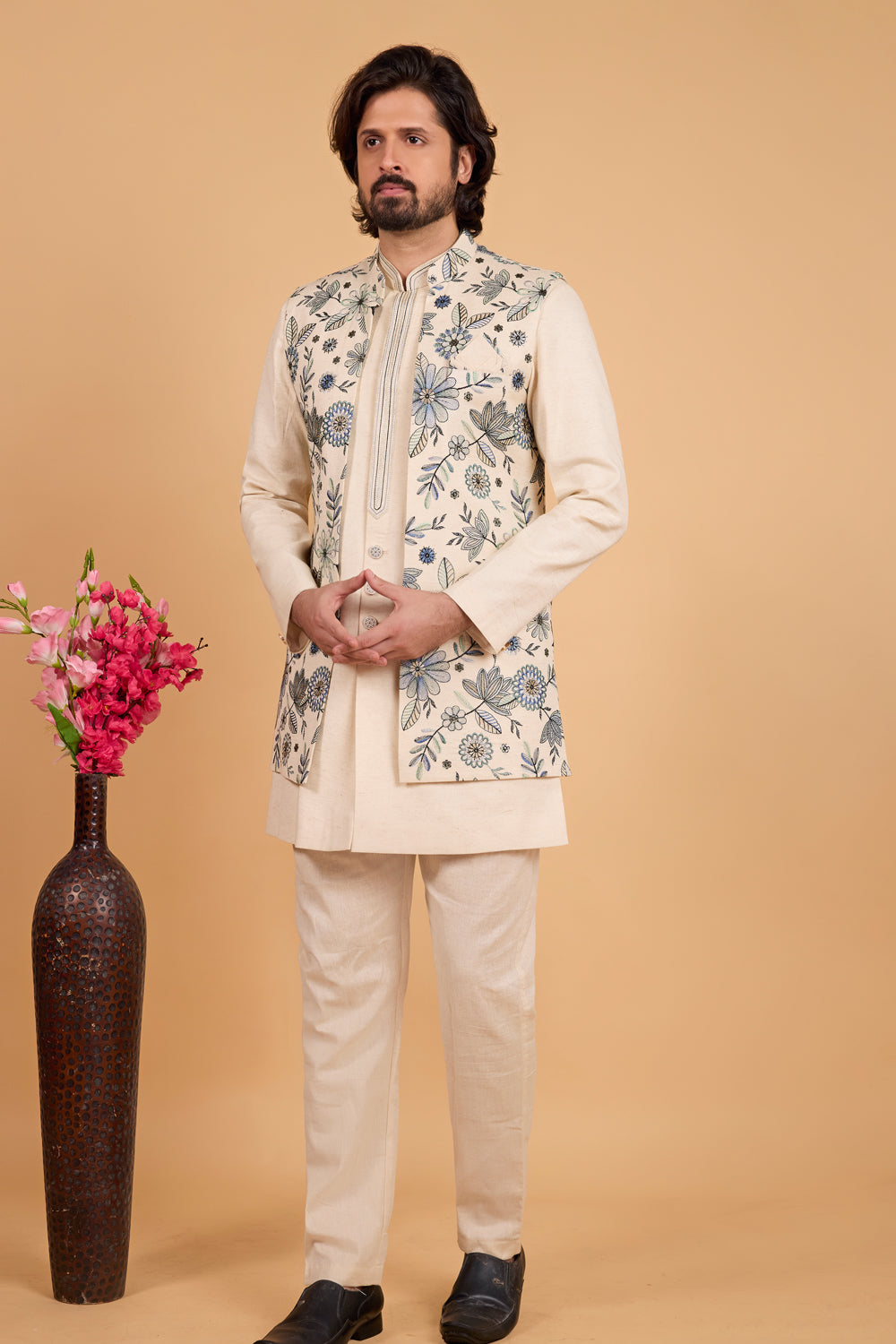 Cream Art Silk Embroidered Indo Western (NMK-8794)