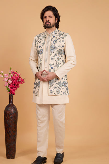 Cream Art Silk Embroidered Indo Western (NMK-8794)