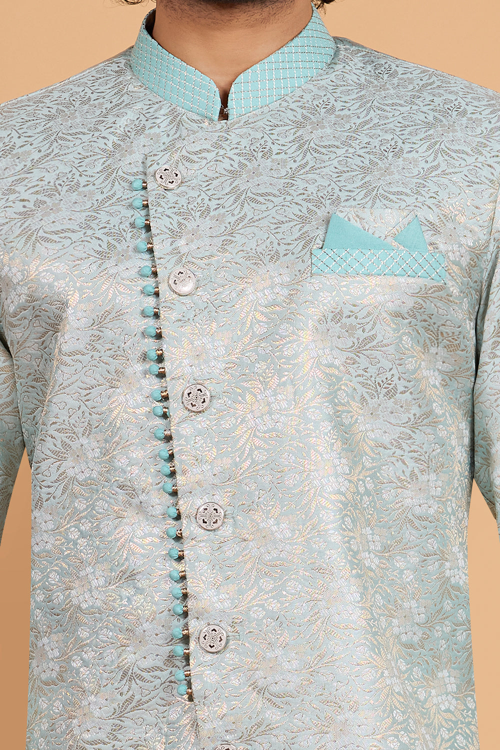 Pista Green Banarasi Jaquard Indo Western (NMK-8795)