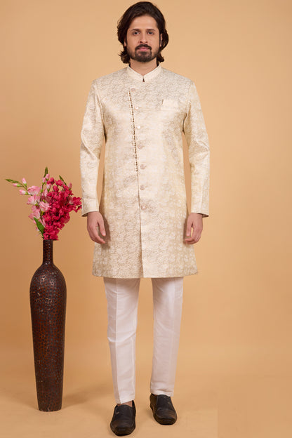 Gold Banarasi Jaquard Indo Western (NMK-8796)