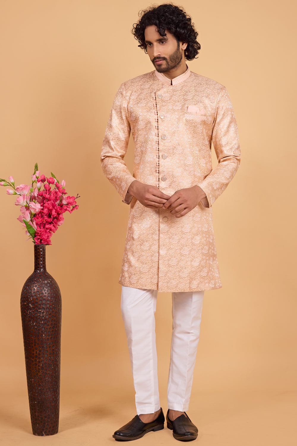 Peach Banarasi Jaquard Indo Western (NMK-8797)