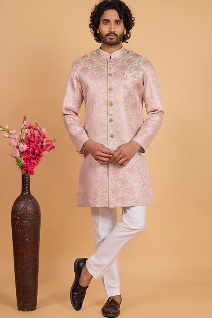 Pink Banarasi Jaquard Indo Western (NMK-8798)