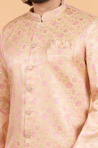 Lemon Banarasi Jaquard Indo Western (NMK-8799)