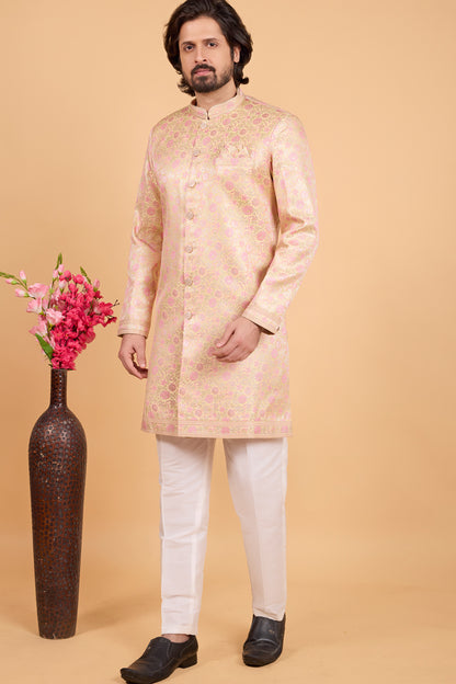 Lemon Banarasi Jaquard Indo Western (NMK-8799)