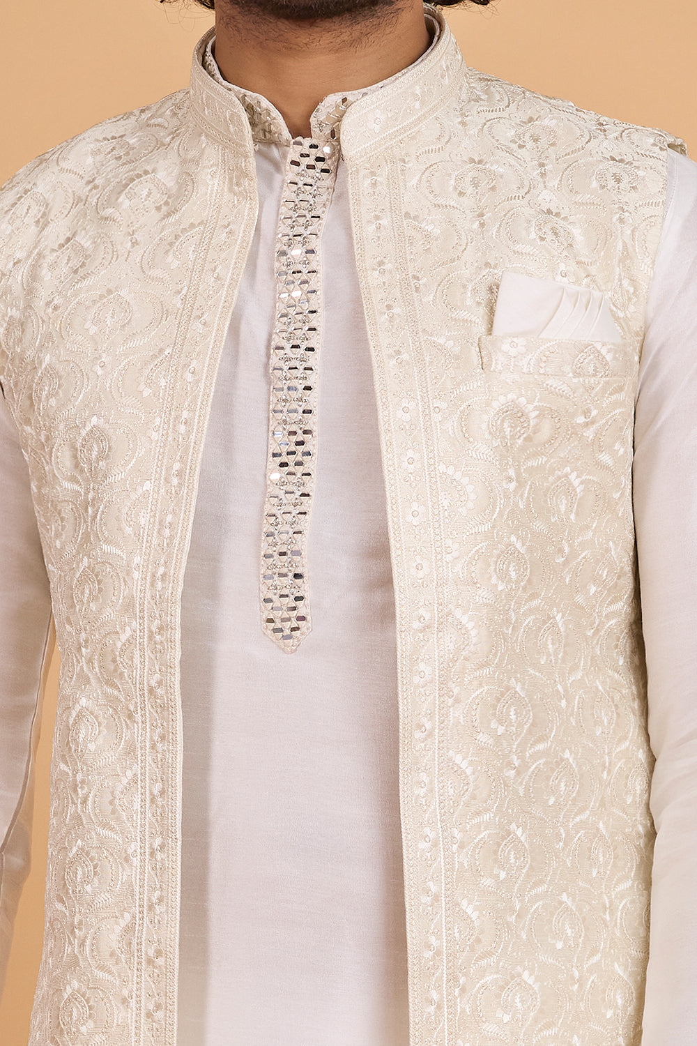 Cream Art Silk Nehru Jacket (NMK-8801)