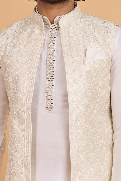 Cream Art Silk Nehru Jacket (NMK-8801)