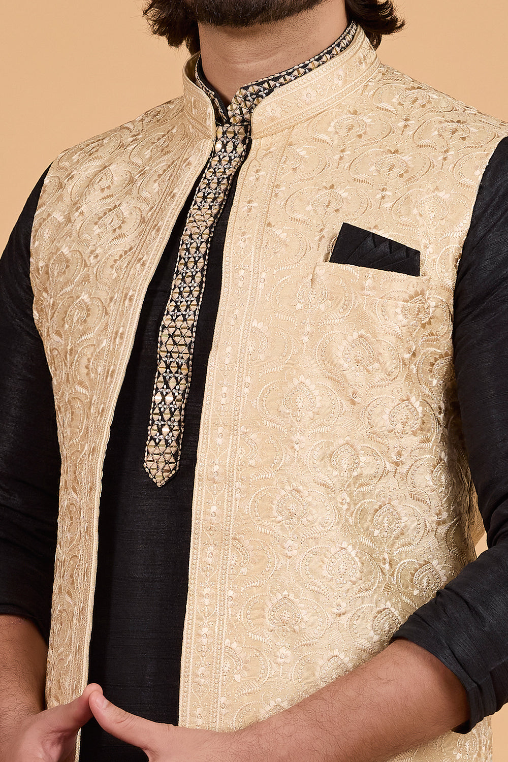 Black Art Silk Nehru Jacket (NMK-8802)