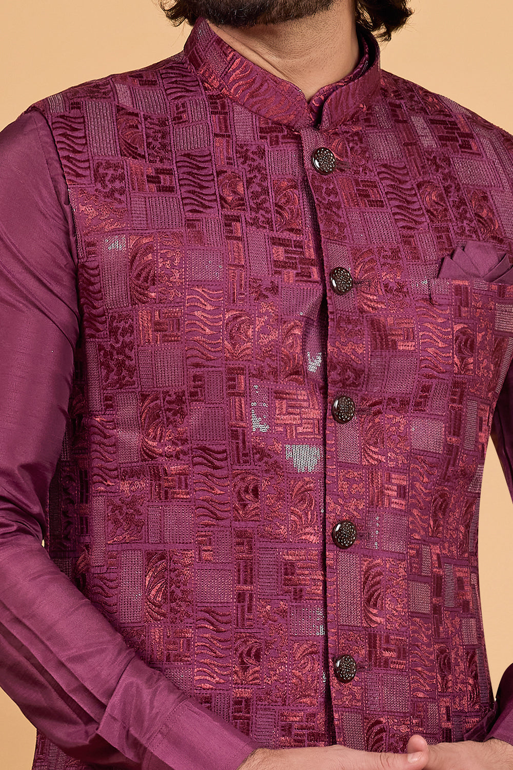 Wine Art Silk Nehru Jacket (NMK-8803)