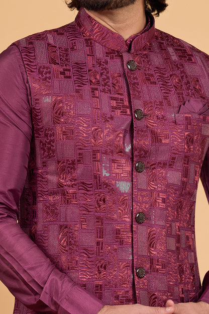 Wine Art Silk Nehru Jacket (NMK-8803)