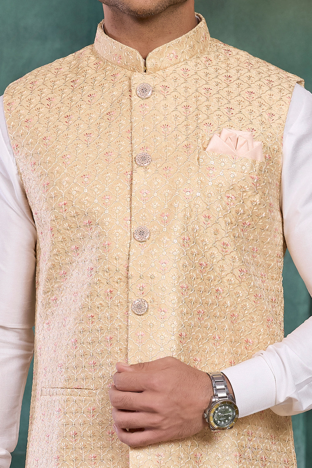 Beige Art Silk Nehru Jacket (NMK-8808)