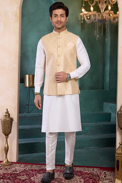 Beige Art Silk Nehru Jacket (NMK-8808)