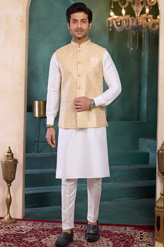 Beige Art Silk Nehru Jacket (NMK-8808)