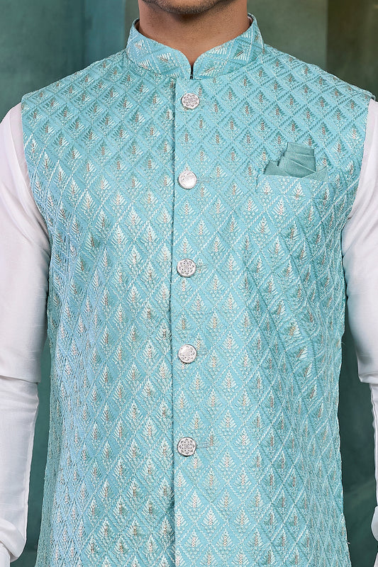 Blue Art Silk Nehru Jacket (NMK-8809)