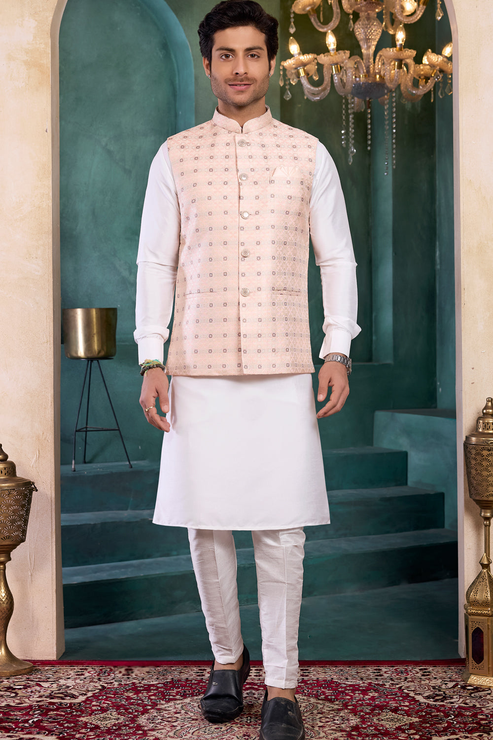 Pink Jaquard Nehru Jacket (NMK-8810)