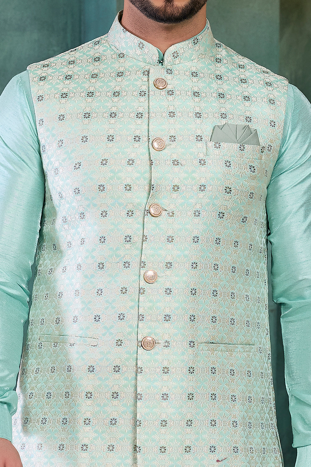 Blue Jaquard Nehru Jacket (NMK-8811)