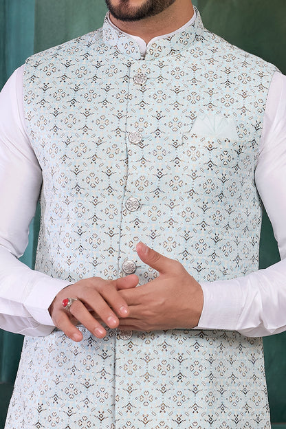 Blue Jaquard Mens Nehru Jacket (NMK-8813)