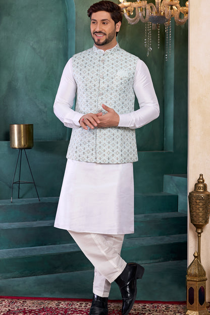 Blue Jaquard Mens Nehru Jacket (NMK-8813)