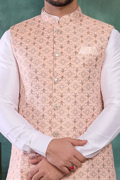 Peach Jaquard Nehru Jacket (NMK-8814)