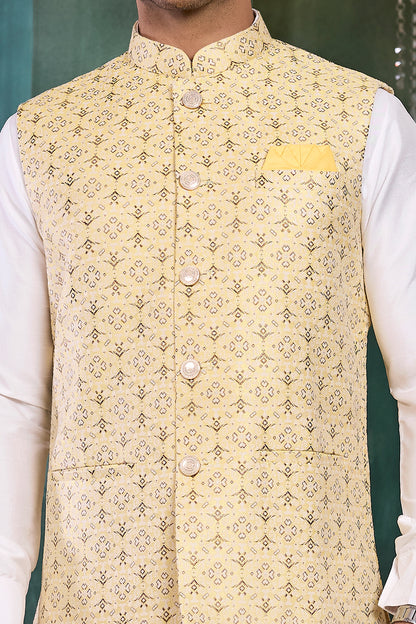Yellow Jaquard Nehru Jacket (NMK-8815)