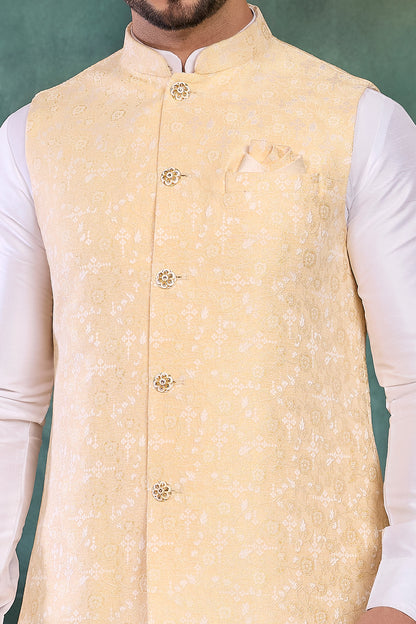Yellow Jaquard Mens Nehru Jacket (NMK-8816)