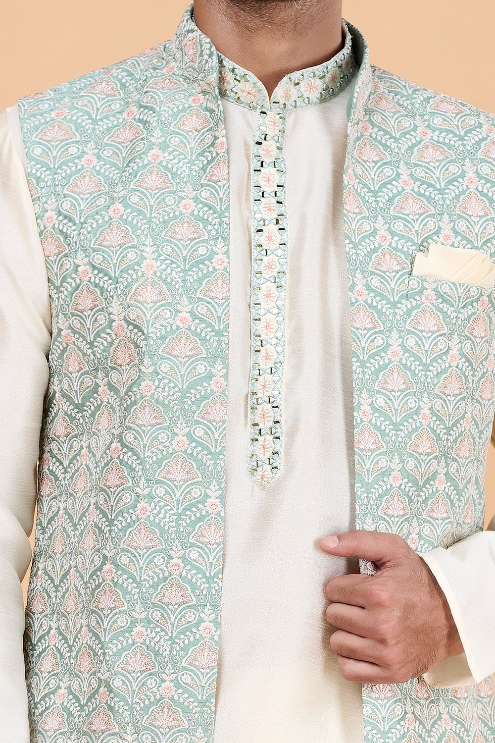 Pista Green Art Silk Nehru Jacket (NMK-8817)