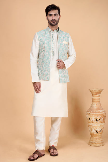 Pista Green Art Silk Nehru Jacket (NMK-8817)