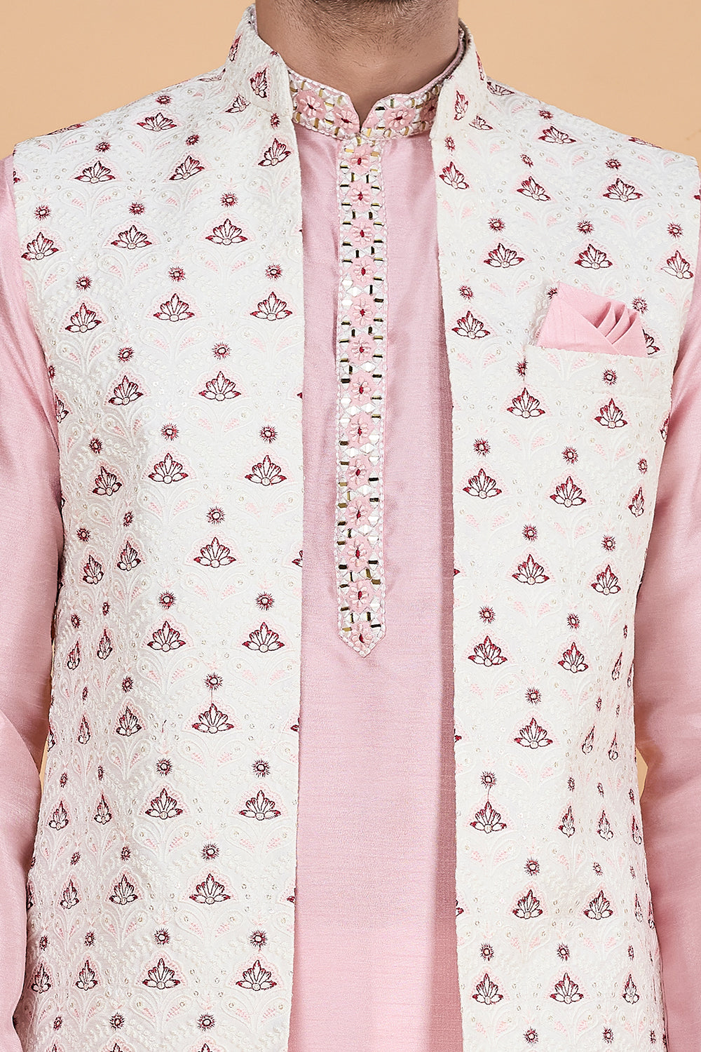 Pink Art Silk Mens Nehru Jacket (NMK-8818)
