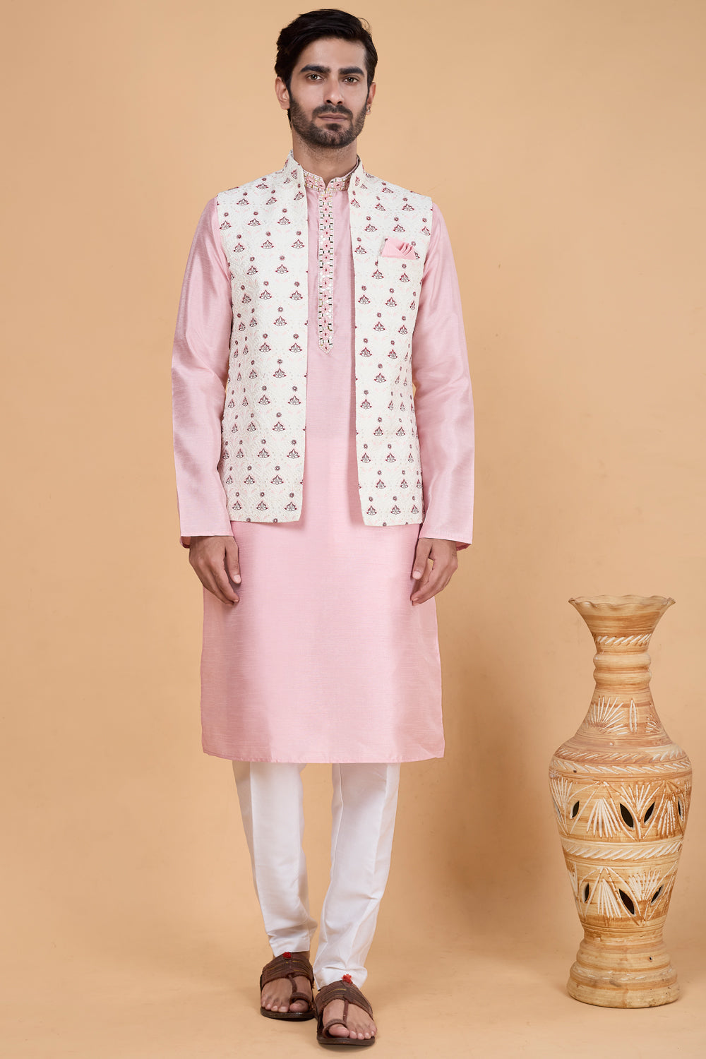 Pink Art Silk Mens Nehru Jacket (NMK-8818)