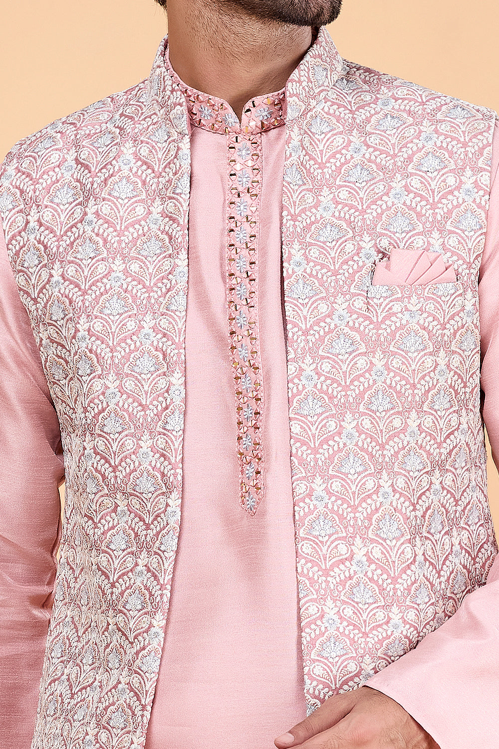 Pink Art Silk Nehru Jacket for Men (NMK-8819)