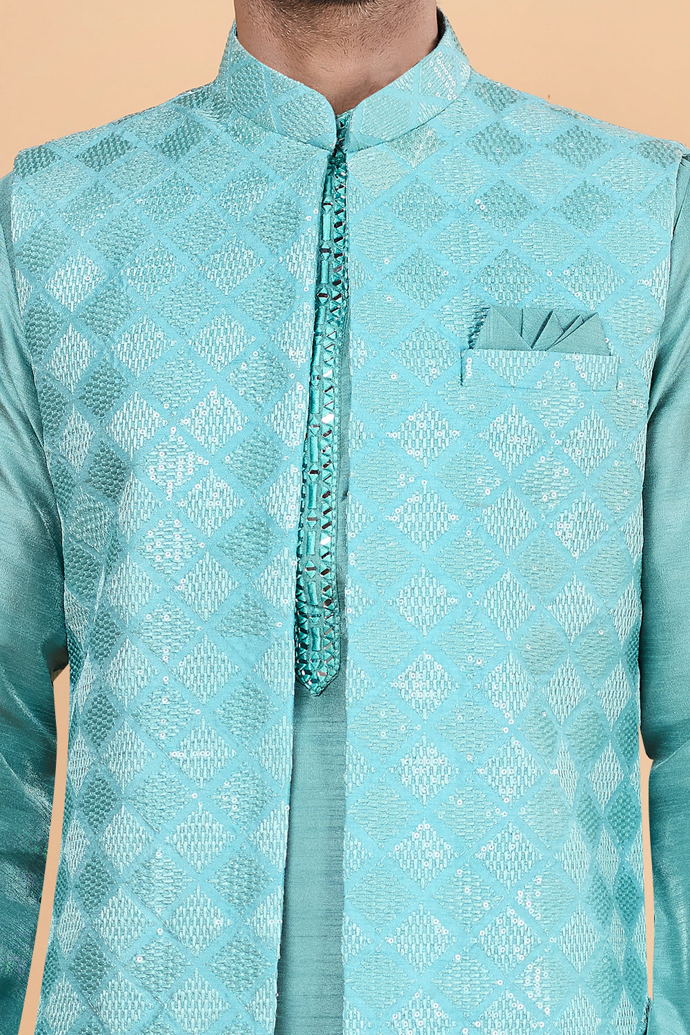 Green Art Silk Nehru Jacket (NMK-8820)