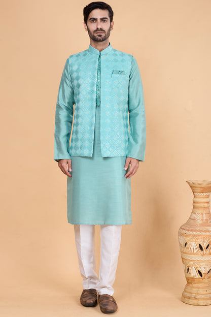 Green Art Silk Nehru Jacket (NMK-8820)
